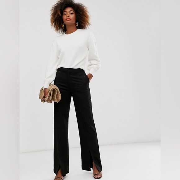 & Other Stories Women’s Tailored Trousers Front Slit Work Black Zip Pants Size 8 - Picture 1 of 8